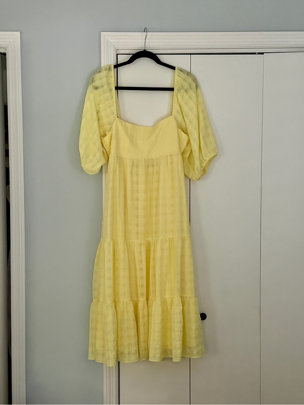 Amanda Uprichard Soft Lemon Maisie Puff Sleeve Midi Dress
